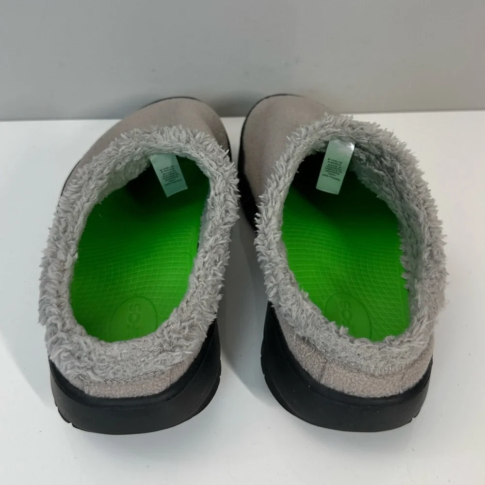 Oofos Oocoozie Mule Gray Sherpa Comfort Recovery Slip On Shoes Size 10